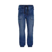MINYMO bukser i mørk denim med navy blå bindebånd og elastik i ben og talje