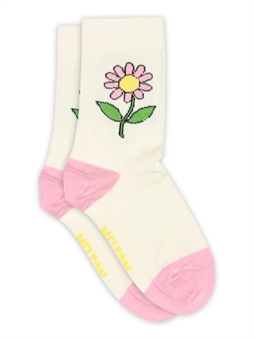 Melton børnestrømper med blomster motiv sidevisning