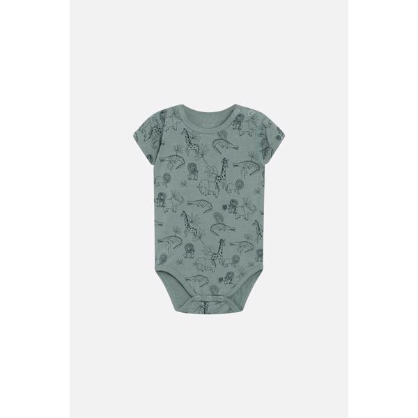 Hust & Claire body i green ice med dyreprint – kortærmet bambusviskose body