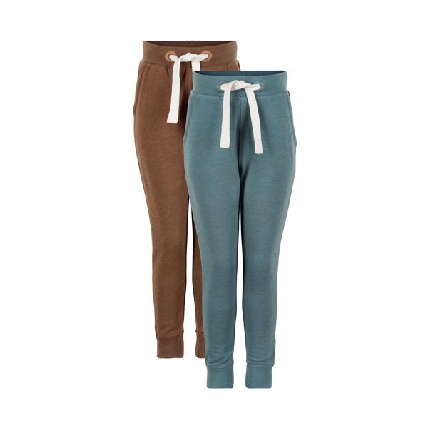 Minymo sweatpants 2-pak med bukser i brun og støvet blå