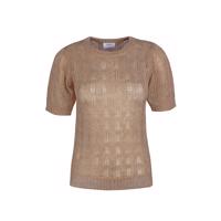 D-XEL Yinka strikbluse i sandfarve med hulmønster