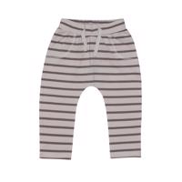 Beige og brunstribede baby leggings fra Kids Up Baby med bindebånd og pyntelommer – bløde og komfortable