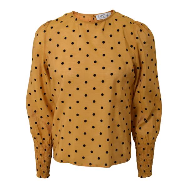 HOUND prikket bluse i dusty yellow med lange ærmer og smockdetaljer