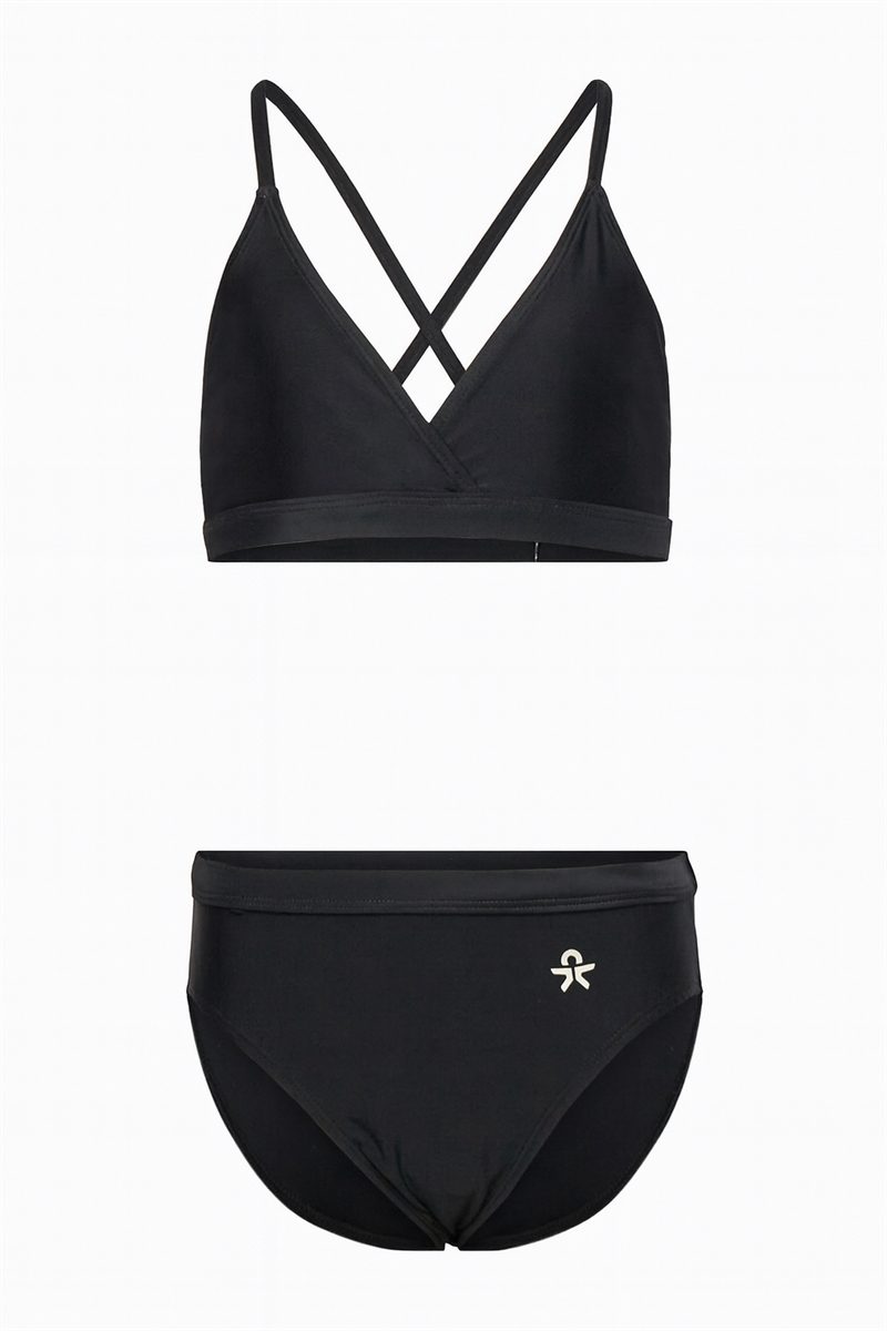 Color Kids sort bikini set forfra med krydsstropper og logo