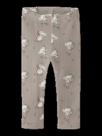 Ribbede leggings til børn i brun med koala print set forfra