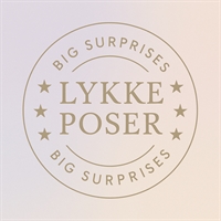 Stempel med teksten "LYKKEPOSER – BIG SURPRISES" til brug ved lykkepose produkt hos Unique Kids