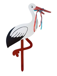 Magni - Fødselsstork i træ - Rødt/Blåt bånd - 55 cm
