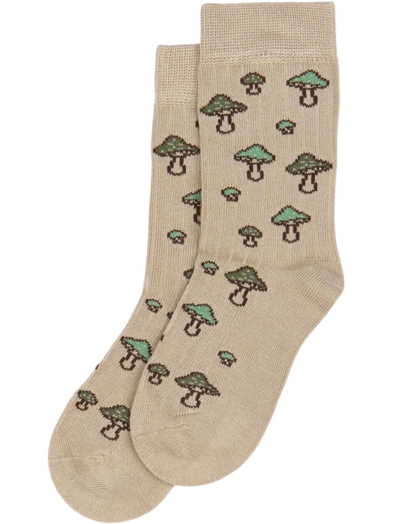 MiniPop bambusstrømper Fungi med svampeprint – set forfra