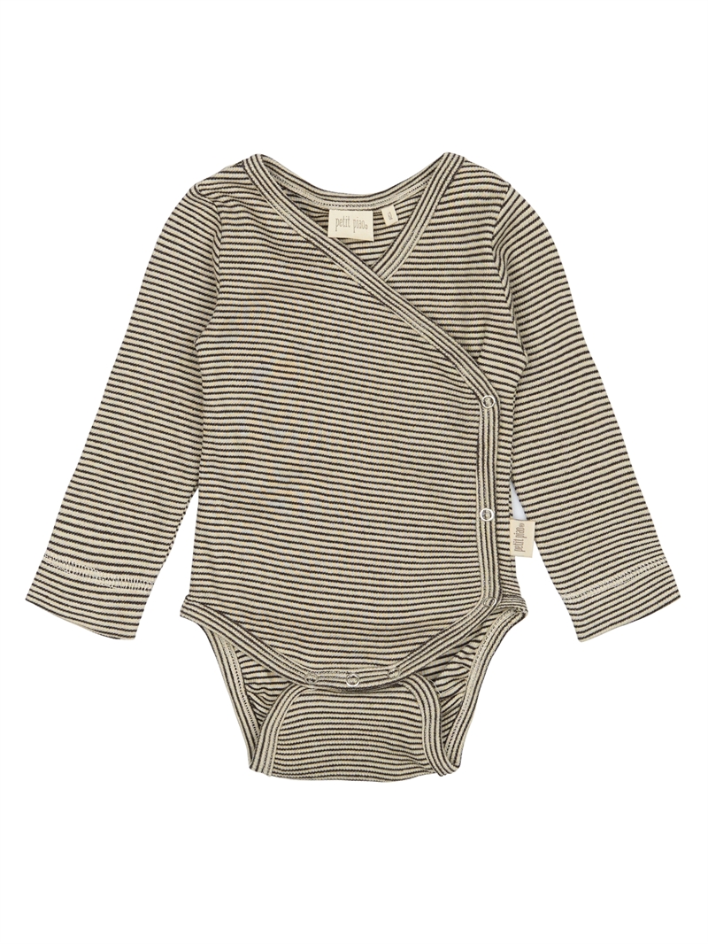 Petit Piao slå-om body med striber i Coffee Bean og Off White set forfra
