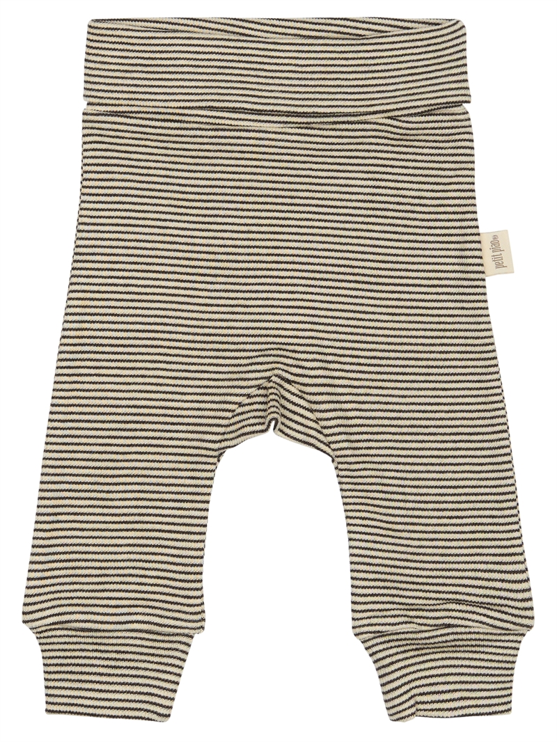 Petit Piao strikbukser i striber Coffee Bean og Dark Off White set forfra