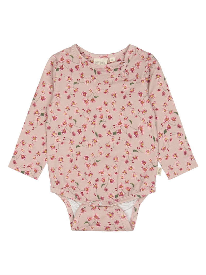 Petit Piao body Autumn Anemone i rosa med blomsterprint set forfra