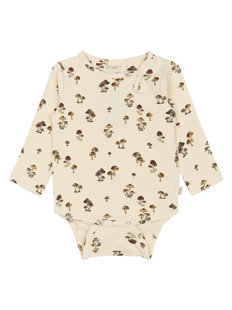 Petit Piao cremefarvet body med Fungi svampeprint set forfra