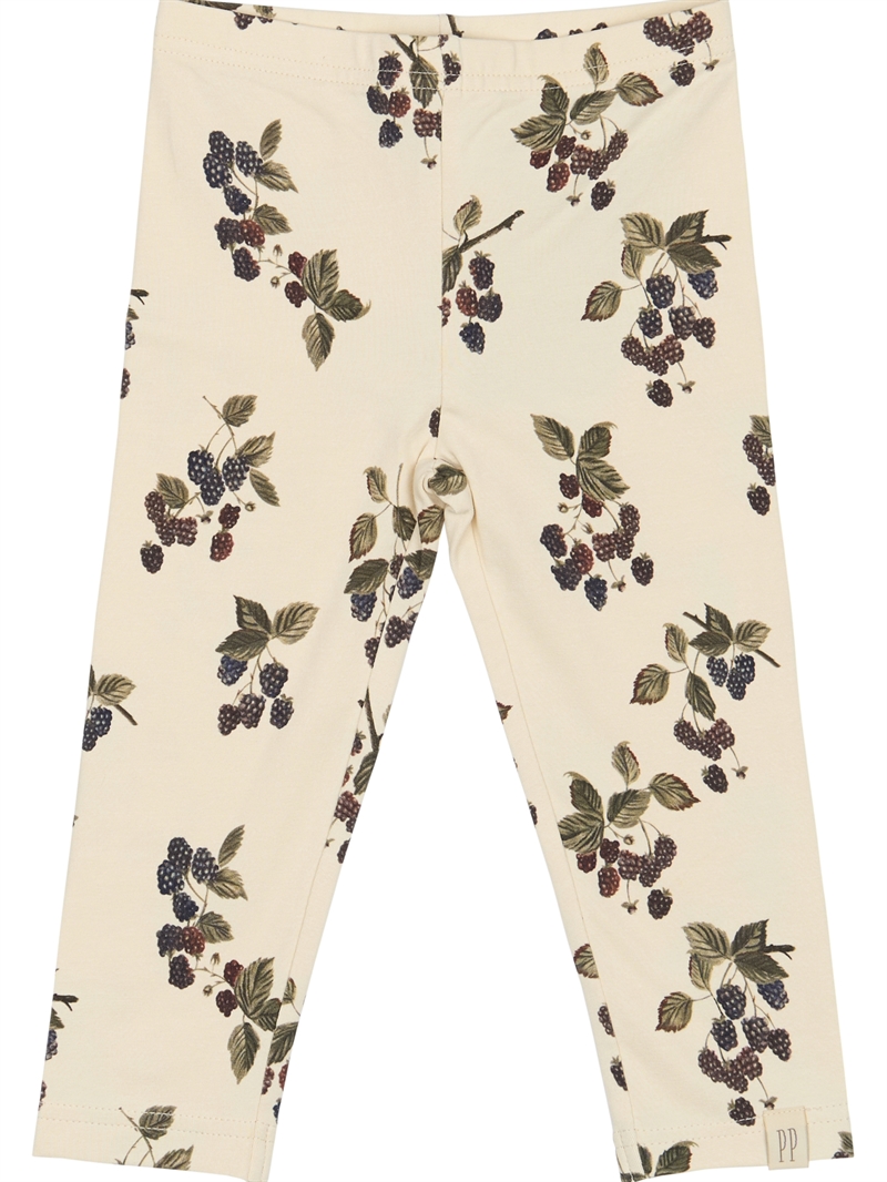 Petit Piao leggings i creme med naturtro brombærprint set forfra