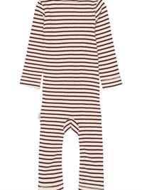 Bagpå visning af Petit Piao heldragt i striber Dark Grape og off-white