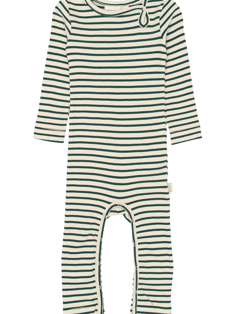 Petit Piao heldragt med grønne og off-white striber set forfra