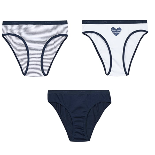 DIM trusser 3-pak til børn – hvid, marineblå og stribet undertøj med sporty look