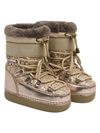 Mikk-Line glitter vinterstøvler til børn – set forfra med snørelukning og faux fur