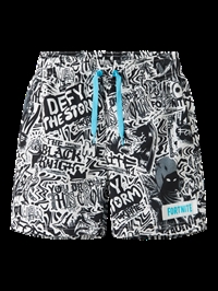 Fortnite badebukser fra Name It til drenge med sort og hvidt grafisk print set forfra