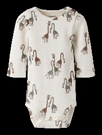 Name It baby body med giraf-print i Peyote Melange og Agave Green set forfra