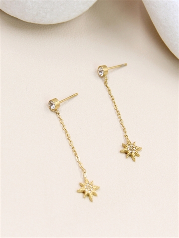 Bellissima ørestikker i guld med kæde og stjernevedhæng set forfra