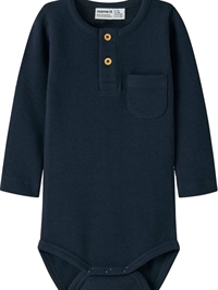 Mørkeblå waffle body til baby set forfra